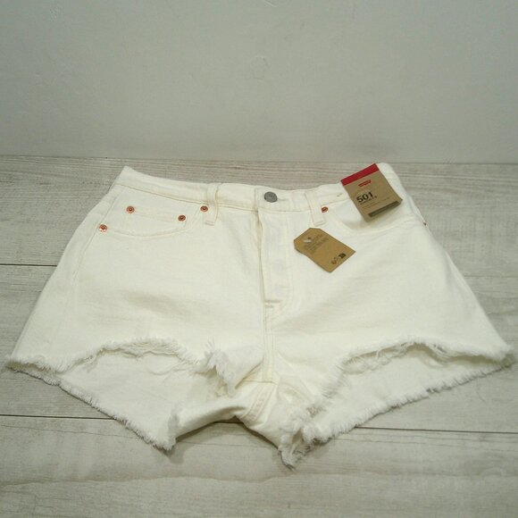 Levi's Woman's 501 Distressed High-Rise Button Down Cream White Shorts Size 29